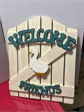 Welcome Friends Rustic White & Teal Duck Wall Accent